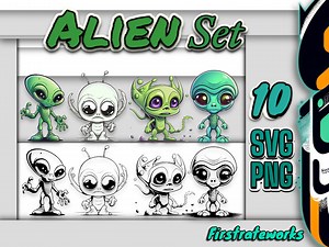 Alien Clipart - SVG and PNG Files | 10 Digital Download Files | Aliens Cut Svg | Alien Vector - Etsy Australia