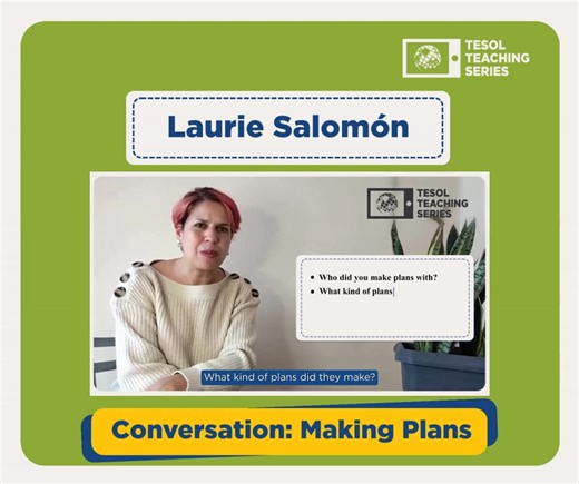 💬 New video! Conversation: Making Plans & Task-Based Language Learning In this "How to Teach English" video, find out how to help learners develop real-world speaking skills through meaningful, interactive tasks—like planning weekend activities or social events with friends. Laurie Salomón covers the basics of task-based language teaching and strategies that connect functional language, grammar, and process in an engaging way. Whether you’re teaching in a classroom or online, this lesson will h