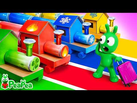 Pea Pea Explores 4 Element Trains 🔥❄️💨🌿 | What Happens ?