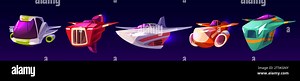 Fantasy spaceship for video game assets. Cartoon vector illustration set of alien cosmic starship with childish design. Flying futuristic or ufo shuttle for space travelling and planets exploration Stock Vector Image & Art - Alamy