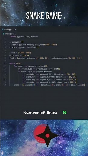 Snake Game in 25 Lines with Python | Pygame | #python #programming #coding #pygame #snakegame