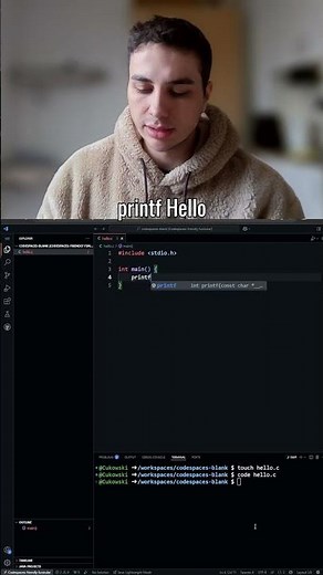 Hello World in C (VSCode + Terminal) #shorts #programming