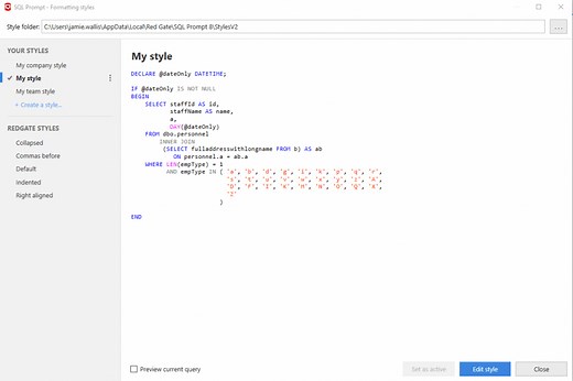 How to style your SQL using SQL Prompt’s new formatting options