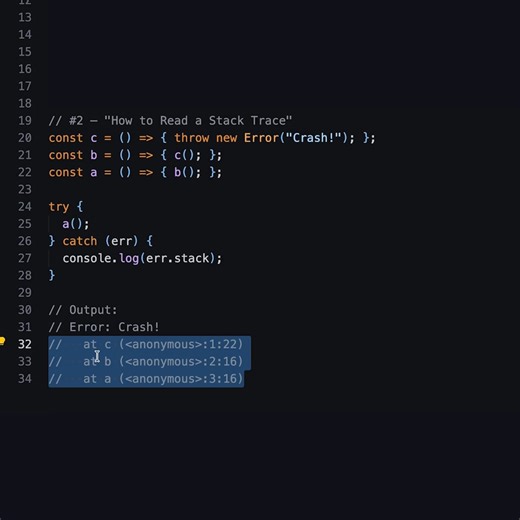 Most developers see a stack trace and scroll right past it. Big mistake. That red text is literally a map to your bug — it shows every function call that led to the crash, in order. Once you know how to read it, debugging becomes 10x faster. 🔥 Full Zero to Advanced JavaScript course on this channel 📌 Topic 87 — Error Objects & Stack Traces #JavaScript #StackTrace #Debugging #WebDev #LearnToCode #JavaScriptTips #CodingShorts #JSError #ProgrammingTips #CodeNewbie | Fullstack Flow