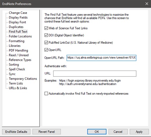 Library Guides: EndNote referencing software: Find Full Text tool