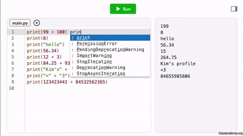Print statements and expressions