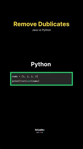 Remove duplicates from an Array in Java Vs Python 😮 #coding #python #java