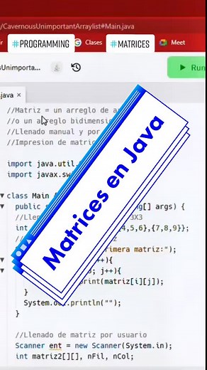 Matrices en Java #informatica #programacion #parati #foryou #matriz #matrices #java #xyzbca #interface