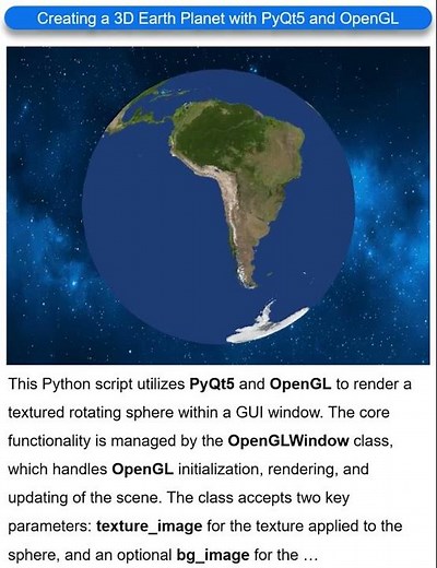 Creating a 3D Earth Planet with PyQt5 and OpenGL