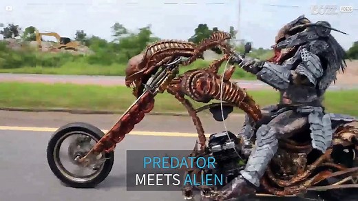 Predator rides Alien motorcycle