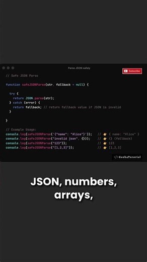 How to Safely Parse JSON in JavaScript | Quick JS Tips | #shorts #javascript