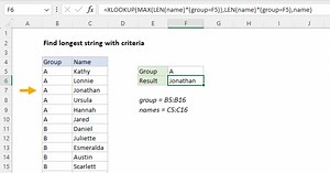 Find longest string with criteria