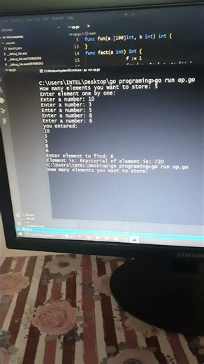 go | find an element in array and then find factorial of that element | CodeLearning
