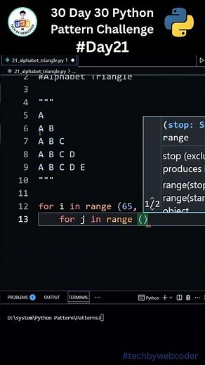 Day 21: Easy Alphabet Triangle Pattern in Python | 30 Days of Code