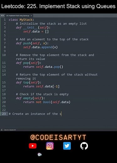 Leetcode 225. Implement Stack using Queues in Python | Python Leetcode | Python Coding Tutorial