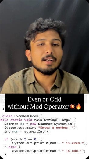Dinesh Kaarthik | Even or Odd without Mod operator🔥 Even or Odd using Bitwise Operators, java interview question explained, Bitwise operators in Java... | Instagram