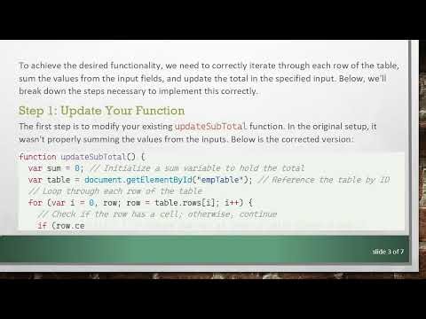 How to SUM Inputs from All Rows in a Table Using JavaScript