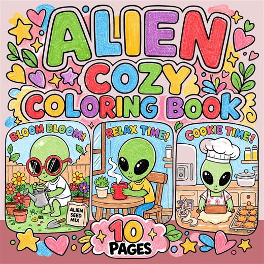 Cozy Alien Printable Coloring Pages, Relaxing Activity Book - Etsy