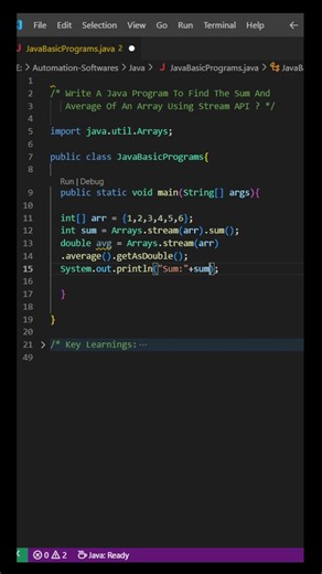 Find The Sum And Average Of An Array Using Stream API