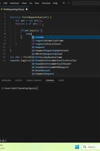 How to find first repeating character in a string in javascript #javascript #codingtips