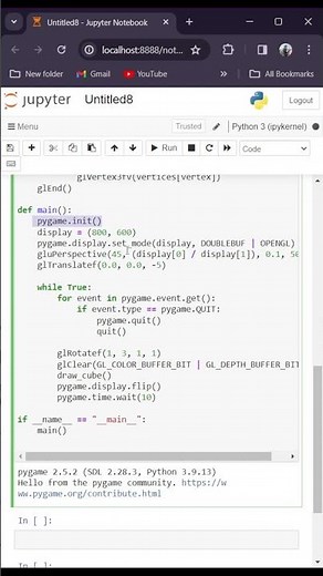 Creating a Rotating 3D Cube with Pygame and OpenGL | Python Graphics Tutorial #python #gamedev