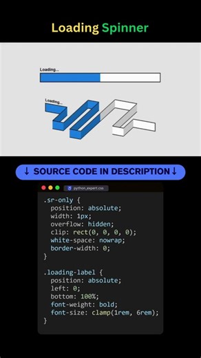 3D Loading Spinner & Progress Bar in HTML & CSS ⚙️ #Shorts #coding #programming #loadinganimation