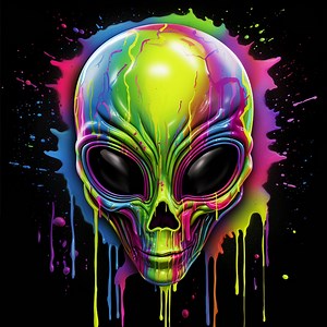 Neon Alien Head Digital Print - Etsy