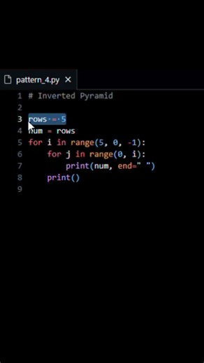 Number pattern in Python #pythonforbeginners #pythonloops #programming #pythonpatternprogram