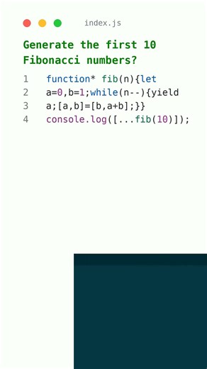 Generate Fibonacci in 1 Line — Generator Magic! #shorts #javascript