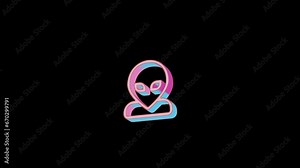 Bright user alien icon is jumping merrily. Retro style. Alpha channel black. Looped from frame 120 to 240, Alpha BW at the end