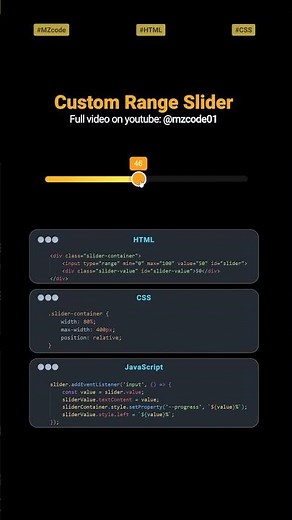 Custom Range Slider: Build Like a Pro with Pure HTML, CSS & JS! 🎛️| MZCode01 #css #coding #shorts