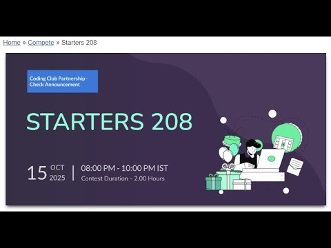 STARTERS 208 || Codechef contest LIVE || #codechef #coding #programming #contest