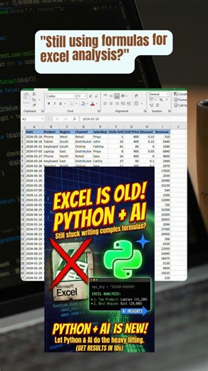 Analyze Excel Data Using Python + AI in Seconds 🚀 #shorts #python #youtubeshorts