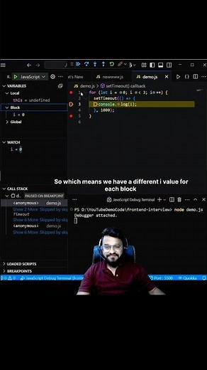 let vs var in loops - the #javascript trap you must know | demo with live debug #coding #frontend