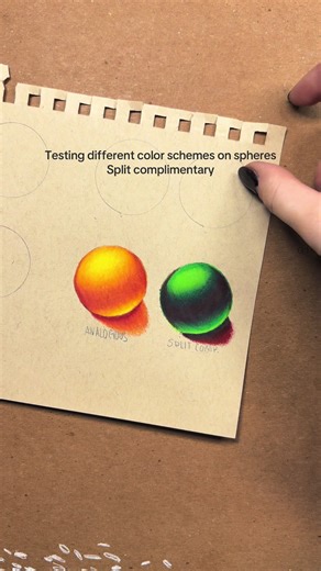 Split Complimentary color scheme trial on a sphere. 💚❤️ honestly not sure how I feel about this combo, but it does look like a little alien dew drop. 👽 #colortheory #drawingtutorial #art #arttok #artist