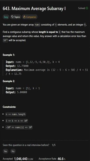 643. Maximum Average Subarray I