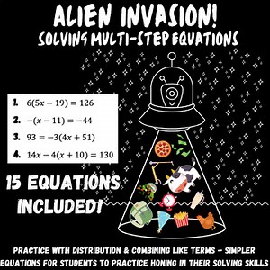 Alien Invasion! Solving Multi-Step Equations Activity - Variables on one side