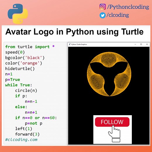 Avatar Logo in Python using Turtle | Python Coding