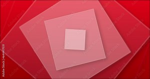 Red color Growing rotating squares. Abstract Glassmorphism animation. Square translucent glass blocks spinning and rotating, looping animation.