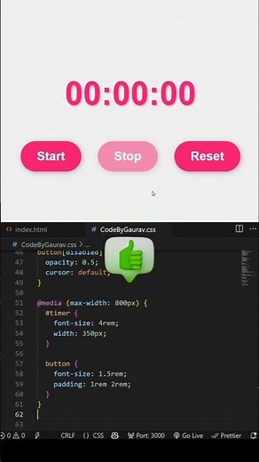 ✨ Stylish Stopwatch Timer Using HTML, CSS, and JavaScript #webdevelopment #coding #javascript
