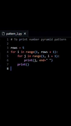 Python Number Pattern Program using for loop #pythonforbeginners #pythonprogramming #pythonpatterns