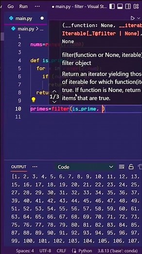 🐍 Simple Python Trick to Find Prime Numbers (1–1000) ⚡