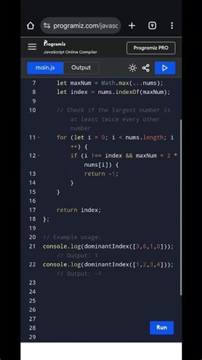 Find Dominant Index in an Array | JavaScript Coding Interview Question Explained