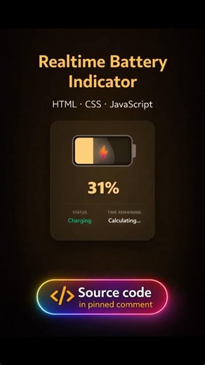 Realtime Battery Indicator - Built with HTML, CSS & JavaScript | @devsQUE #coding #shorts