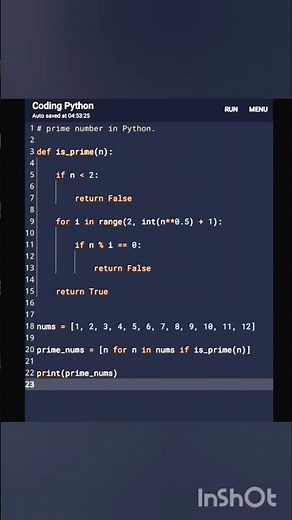 prime number in python. #python #code #coder #pyp #pythontutorial #cpp #coding #pythonprogramming
