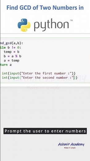 How to Find GCD of Two Numbers in Python #python #coding #pythonlearning #gcd #codingtutorial