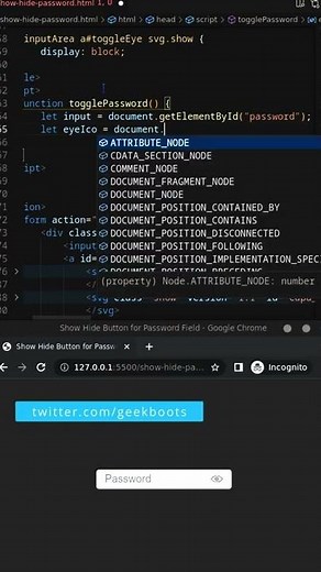 Create a Password Show/Hide Button in HTML, CSS & JavaScript | Geekboots