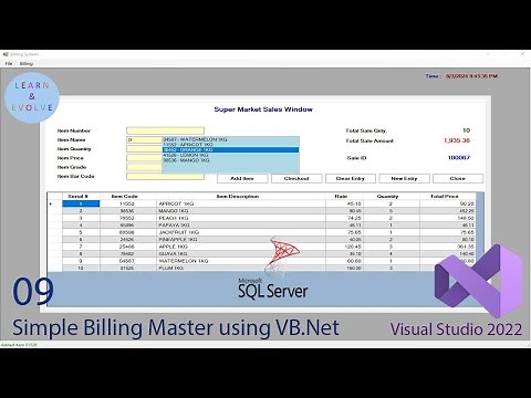 Simple Supermarket Billing | Visual Studio 2022 | VB.Net & SQL Server 2022