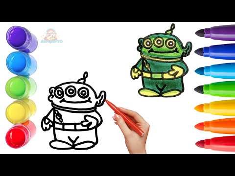 How To Draw cute Alien Cartoon Drawing, Painting & Coloring For Kids and Toddlers_ Child Art 🐋🌈🎨