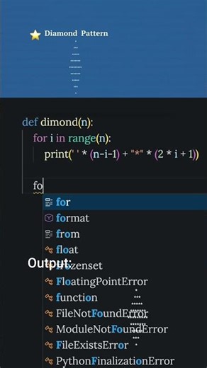 python problem statement | diamond 💎 pattern #python #diamond #youtubeshorts